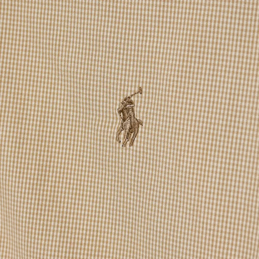Polo Ralph Lauren Button Down Mens Andrew Gingham Hong Kong 16-34 Tan White